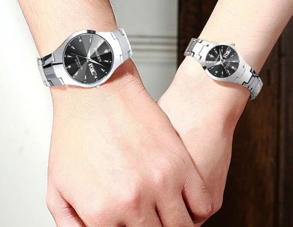 Clamanta Beauty Montre acier tungstène rond pour amoureux