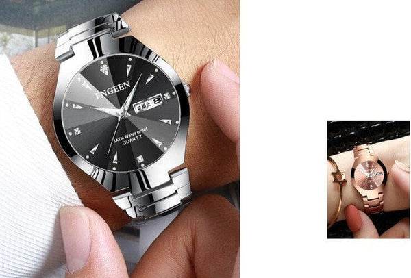 Clamanta Beauty Montre acier tungstène rond pour amoureux