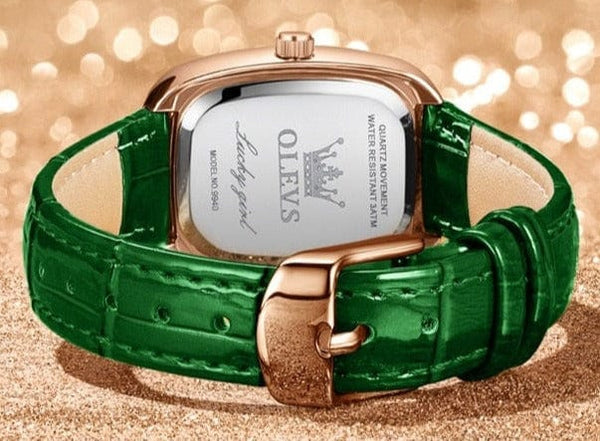 Clamanta Beauty Montre bracelet en cuir cadran cristal de luxe pour femmes