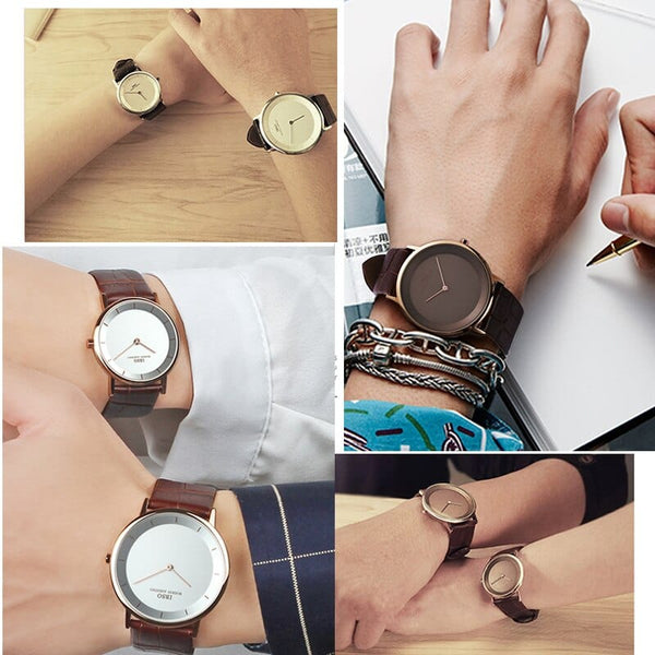 Clamanta Beauty Montre bracelet en cuir le Design Simple et chic pour couple