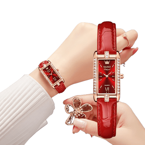 Clamanta Beauty Montre carré à Quartz Bracelet en cuir pour femmes