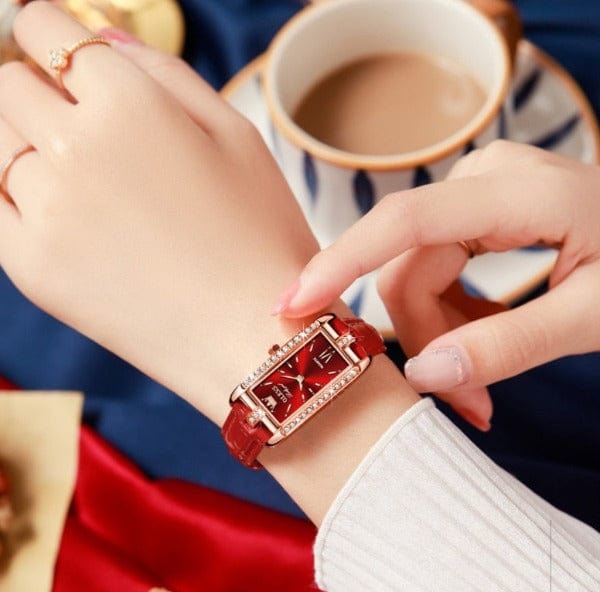 Clamanta Beauty Montre carré à Quartz Bracelet en cuir pour femmes