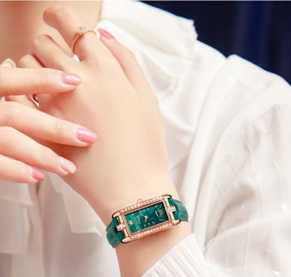 Clamanta Beauty Montre carré à Quartz Bracelet en cuir pour femmes