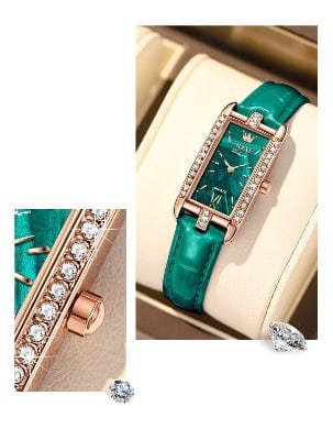 Clamanta Beauty Montre carré à Quartz Bracelet en cuir pour femmes