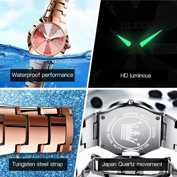 Clamanta Beauty Montre de Couple bracelet en acier au tungstène