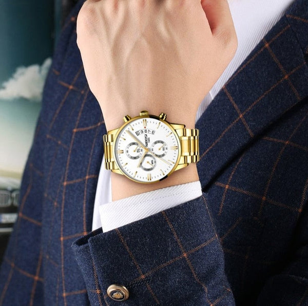 Clamanta Beauty Montre de Couple Chronographe simplement chic en acier inoxydable