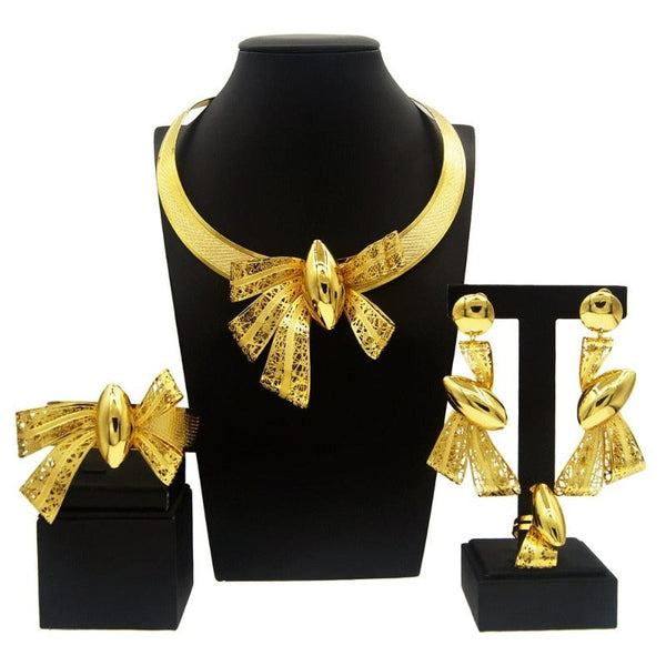 Clamanta Beauty NH00117 Ensemble de bijoux plaqués or boucles d'oreilles, Bracelets, bague