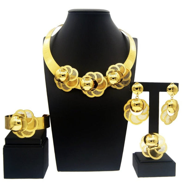 Clamanta Beauty NH00119 Ensemble de bijoux plaqués or boucles d'oreilles, Bracelets, bague