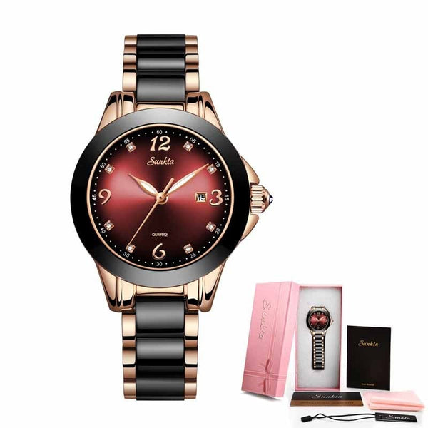 Clamanta Beauty Noir Bracelet Montre céramique à Quartz pour femmes