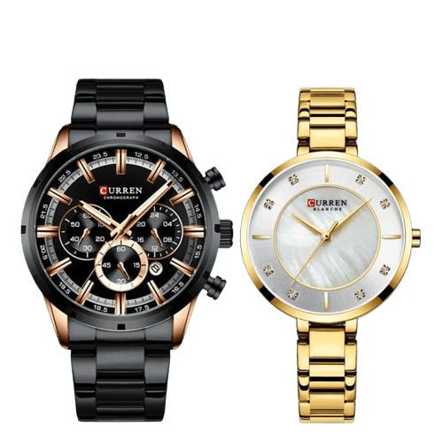 Clamanta Beauty Noir Ensemble de montres de Couple