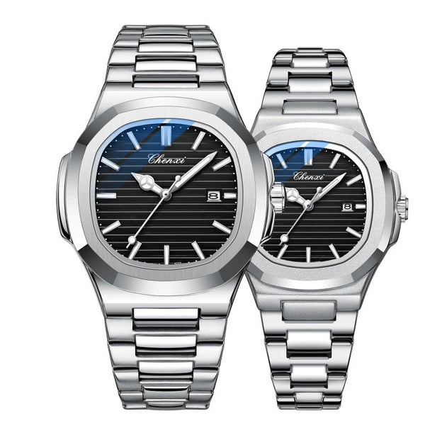 Clamanta Beauty Noir Ensemble de Montres de Couple en Quartz de Luxe pour Hommes et Femmes