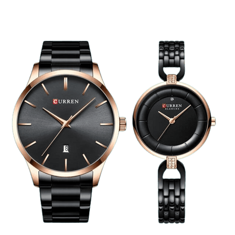 Clamanta Beauty Noir Ensemble montre doré pour homme et femme
