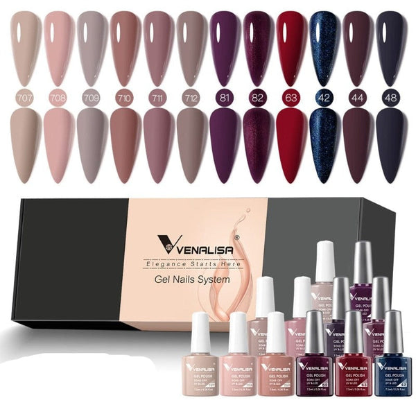 Clamanta Beauty Noir kit de vernis à ongles en Gel12pcs