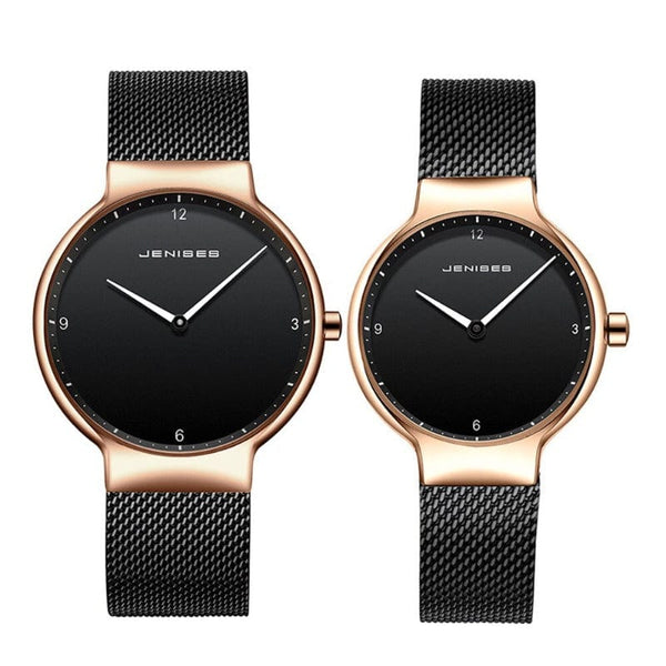 Clamanta Beauty Noir Montre à Quartz Ultra mince maille en acier pour hommes et femmes