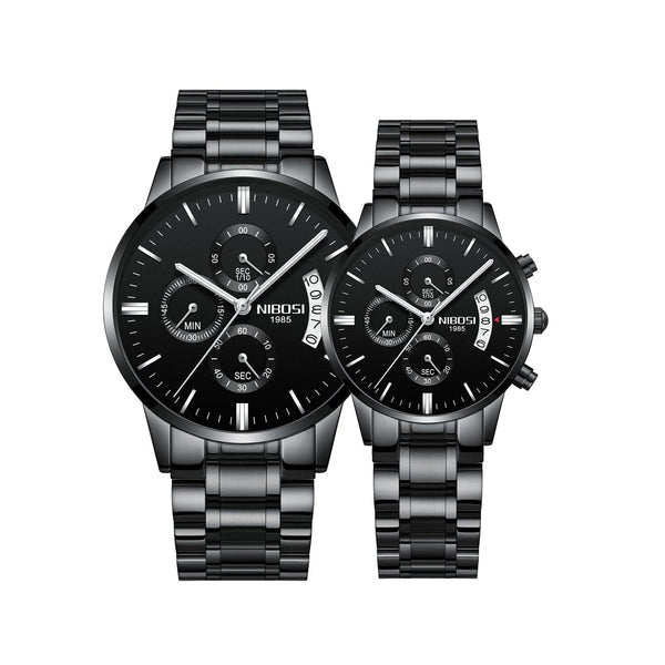 Clamanta Beauty Noir Montre Chronographe simple et chic de Couple