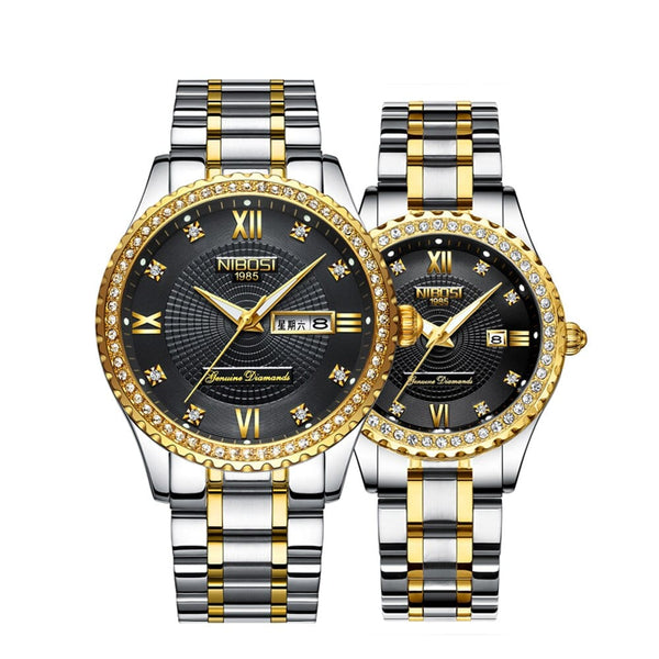Clamanta Beauty Noir/Or Montre Chronographe simple et chic de Couple