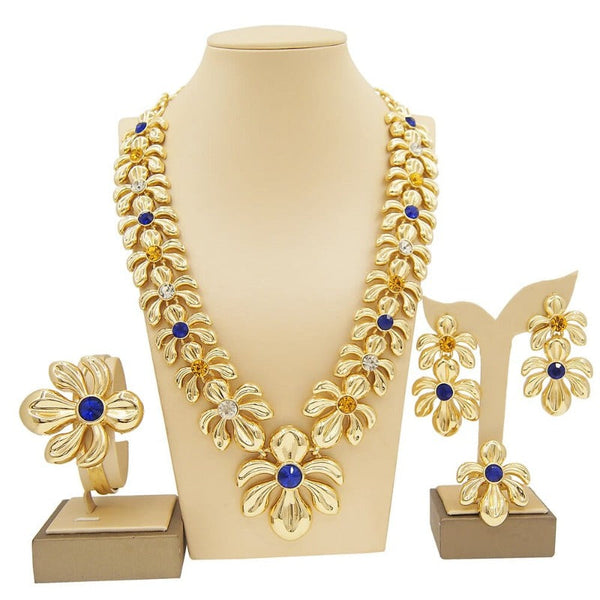 Clamanta Beauty Or/Bleu Collier de mariage en plaqué or italien pour femmes