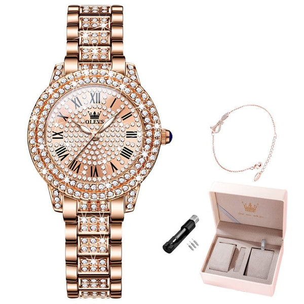 Clamanta Beauty Or Ensemble Montre esthétique en cristal et Bracelet élégante pour femme