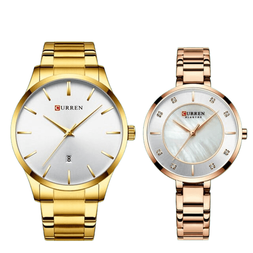 Clamanta Beauty Or Ensemble montre minimaliste doré pour Couple