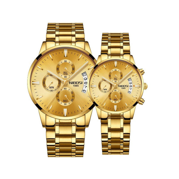 Clamanta Beauty Or Montre de Couple Chronographe simplement chic en acier inoxydable