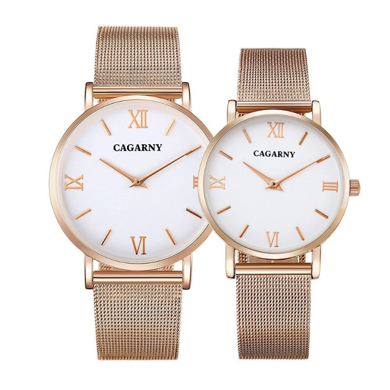 Clamanta Beauty Or Montre Ultra-fine pour hommes et femmes, bracelet en acier inoxydable