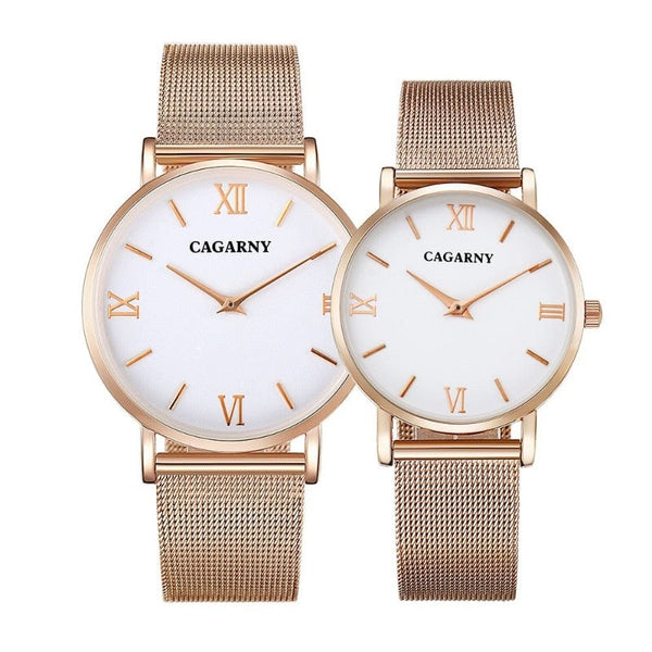 Clamanta Beauty Or Montre Ultra-fine pour hommes et femmes, bracelet en acier inoxydable