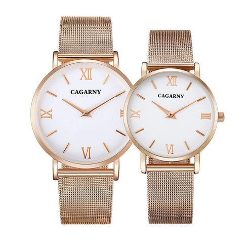 Clamanta Beauty Or Montre Ultra-fine pour hommes et femmes, bracelet en acier inoxydable