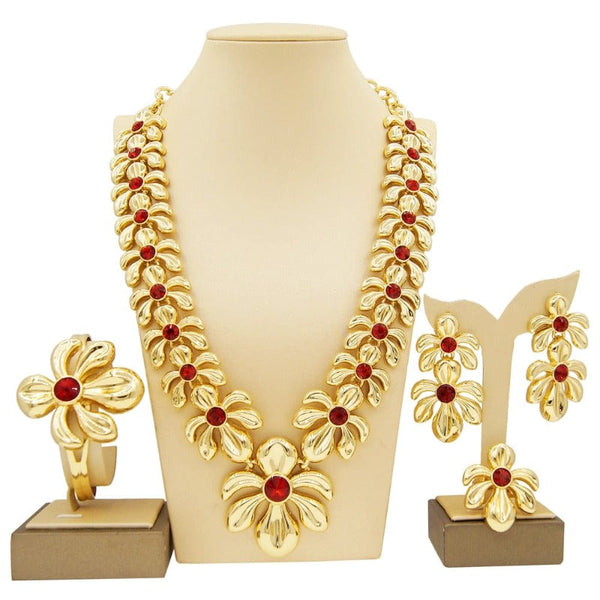 Clamanta Beauty Or/Rouge Collier de mariage en plaqué or italien pour femmes