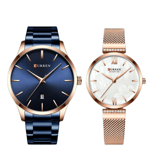 Clamanta Beauty Rose Ensemble montre minimaliste doré pour Couple
