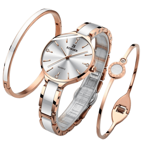 Clamanta Beauty Rose/Or Montre Bracelets en céramique bracelet saphir Montre étanche de luxe pour femme