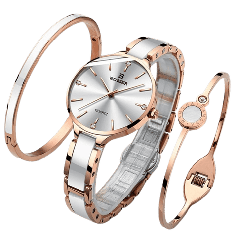 Clamanta Beauty Rose/Or Montre Bracelets en céramique bracelet saphir Montre étanche de luxe pour femme