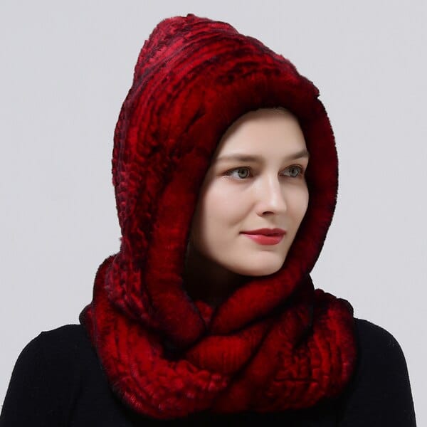 Clamanta Beauty Rouge Chapeau à capuche tricoté en fourrure