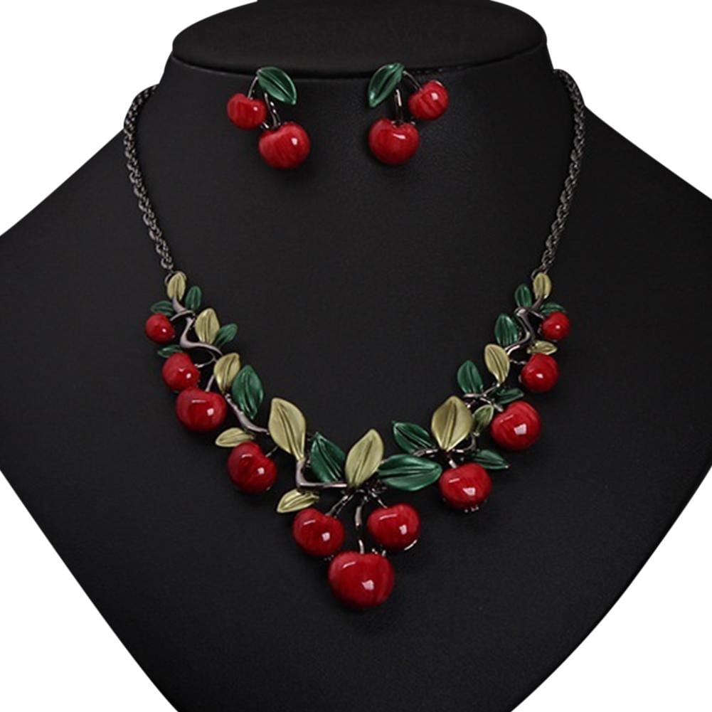 Clamanta Beauty Rouge Collier et boucles d'oreilles style de cerise rouge