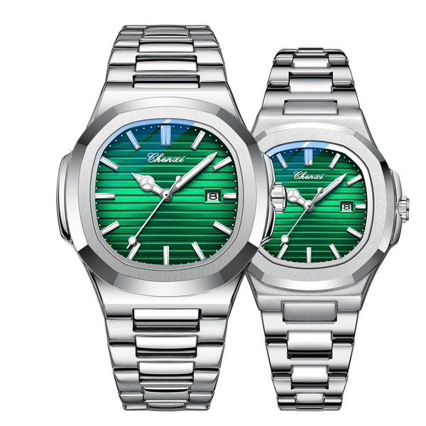 Clamanta Beauty Vert Ensemble de Montres de Couple en Quartz de Luxe pour Hommes et Femmes