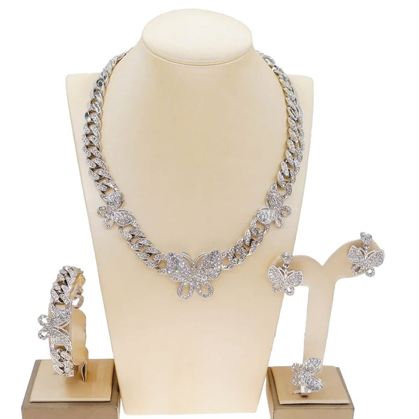 Clamanta Beauty Z0016 / White / China|Resizable|45cm collier papillon boucles d'oreilles  Bracelet bague