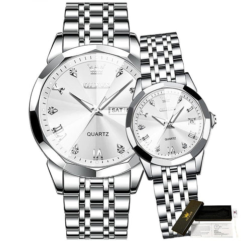 ClamantaBeauty Argent Montre à Quartz en Acier Inoxydable imprimé : Le Cadeau Parfait pour les Amoureux