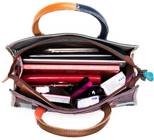 ClamantaBeauty  Marron Sac à main en cuir véritable style patchwork pour femme