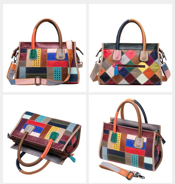 ClamantaBeauty  Marron Sac à main en cuir véritable style patchwork pour femme