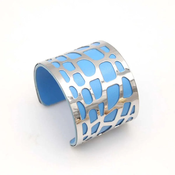 ClamantaBeauty  Bleu Bracelet à manchette en cuir pour femme