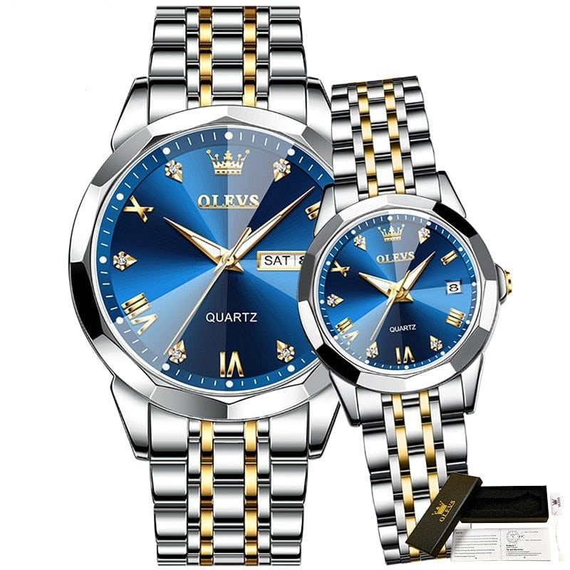 ClamantaBeauty Bleu Montre à Quartz en Acier Inoxydable imprimé : Le Cadeau Parfait pour les Amoureux