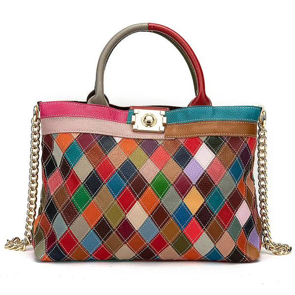 ClamantaBeauty  Marron fourre-tout Patchwork Sac à main en cuir