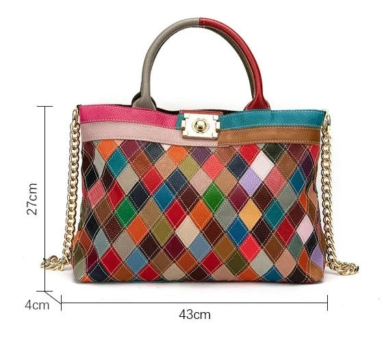 ClamantaBeauty  Marron fourre-tout Patchwork Sac à main en cuir