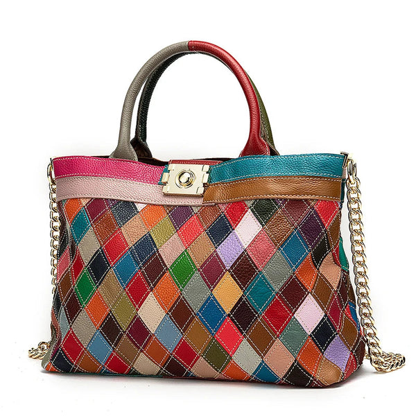 ClamantaBeauty  Marron fourre-tout Patchwork Sac à main en cuir