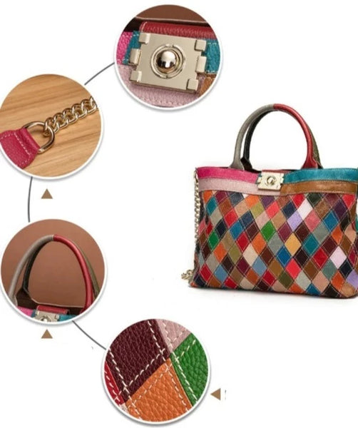 ClamantaBeauty  Marron fourre-tout Patchwork Sac à main en cuir