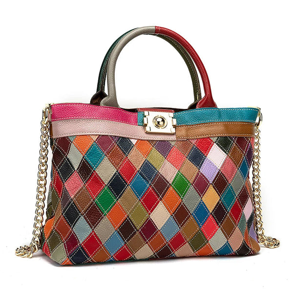 ClamantaBeauty  Marron fourre-tout Patchwork Sac à main en cuir