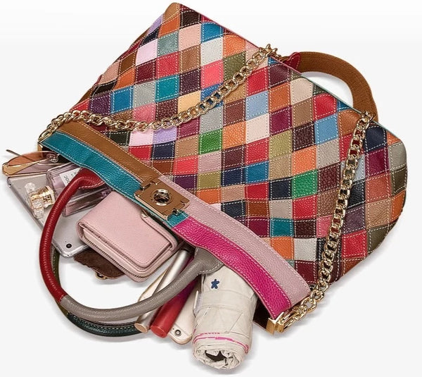 ClamantaBeauty  Marron fourre-tout Patchwork Sac à main en cuir