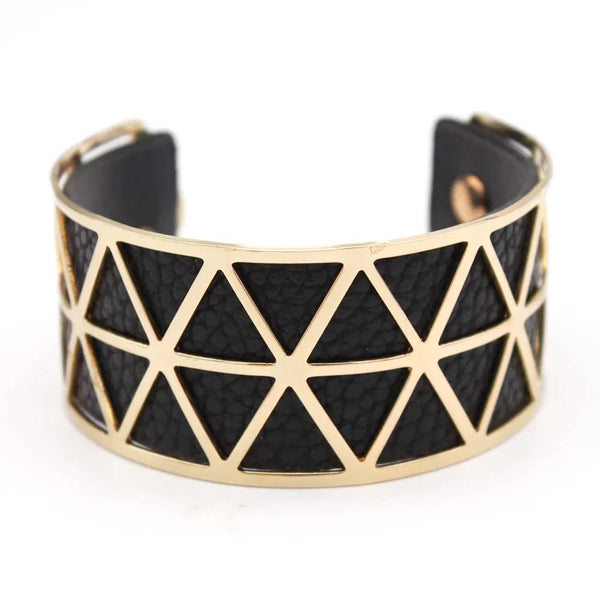 ClamantaBeauty  Noir Bracelet à manchette en cuir pour femme