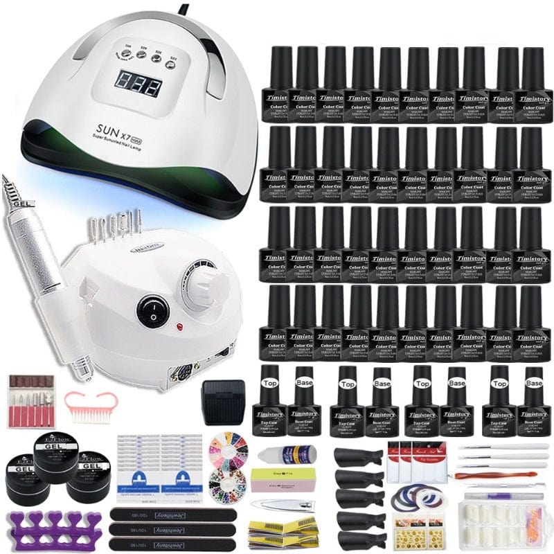 ClamantaBeauty Noir Kit complet de vernis à ongles avec lampe et perceuse à ongles