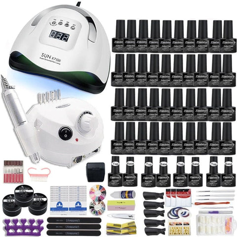 ClamantaBeauty Noir Kit complet de vernis à ongles avec lampe et perceuse à ongles