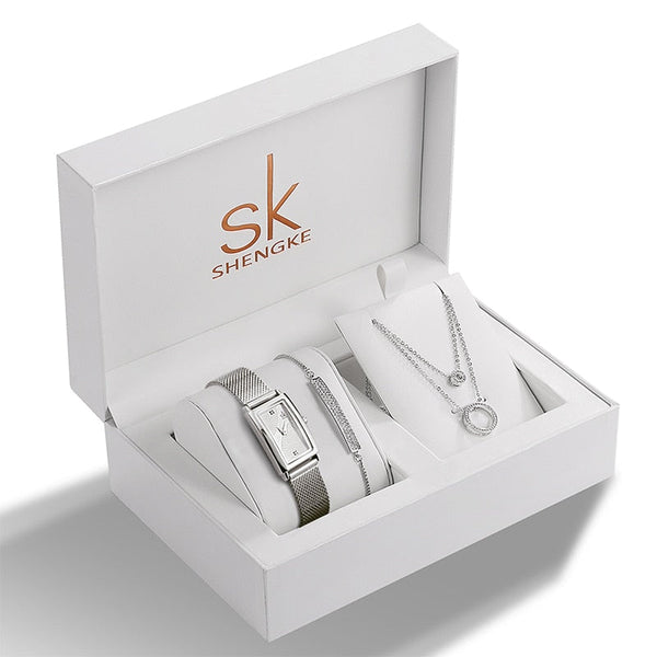 Clamanta Beauty  Argent Ensemble montres à Quartz Bracelet collier pour femme